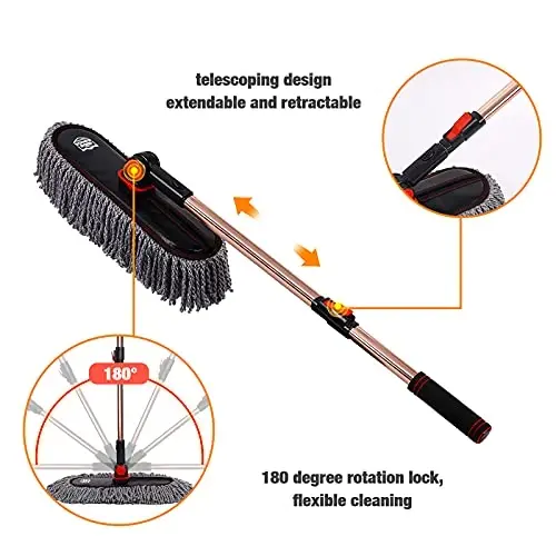 Auto Duster Extendable Handle, Car Duster Set, Scratch Remover Large and Small Brushes Remove Dust Exterior Interior of RVs and Trucks, Microfiber Auto Interior Brush, 2-Packs - Gifts for Men Women - 4