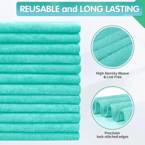 FIXSMITH Turquoise Microfiber Cleaning Cloth -Pack of 12, Highly Absorbent Cleaning Rags, 16