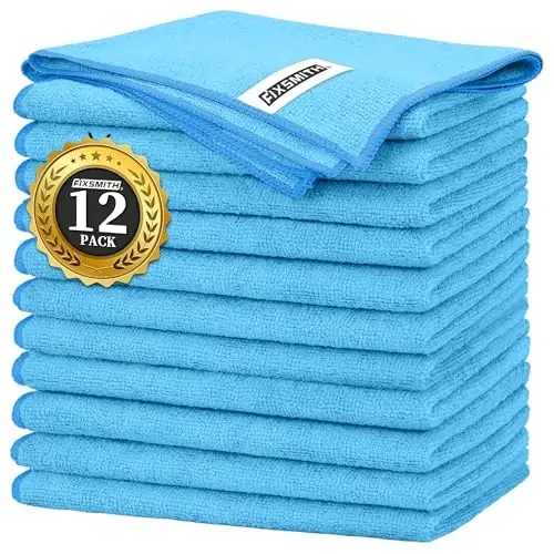 FIXSMITH Blue Microfiber Cleaning Cloth -Pack of 12, Highly Absorbent Cleaning Rags, 16
