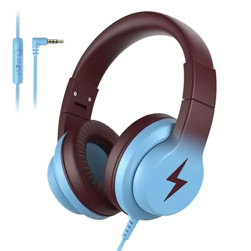 Candy Bila Wired Kids Headphones with Microphone, 85dB Safe Volume | Volume Limiter 85/94dB, HD Stereo Sound, Microphone and Wired Control,Foldable Design, Gradient Caramel Blue - 1