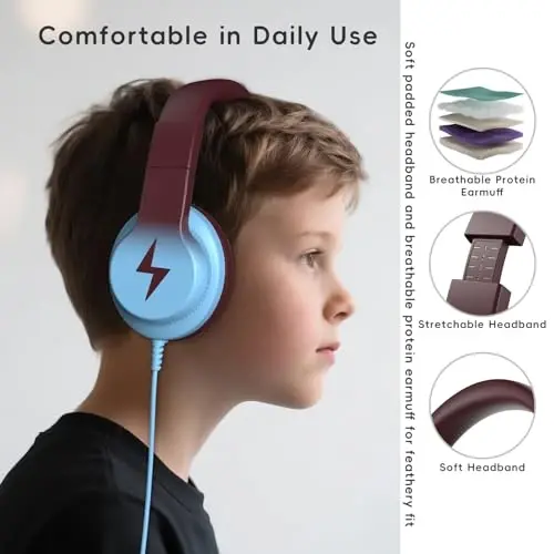 Candy Bila Wired Kids Headphones with Microphone, 85dB Safe Volume | Volume Limiter 85/94dB, HD Stereo Sound, Microphone and Wired Control,Foldable Design, Gradient Caramel Blue - 3