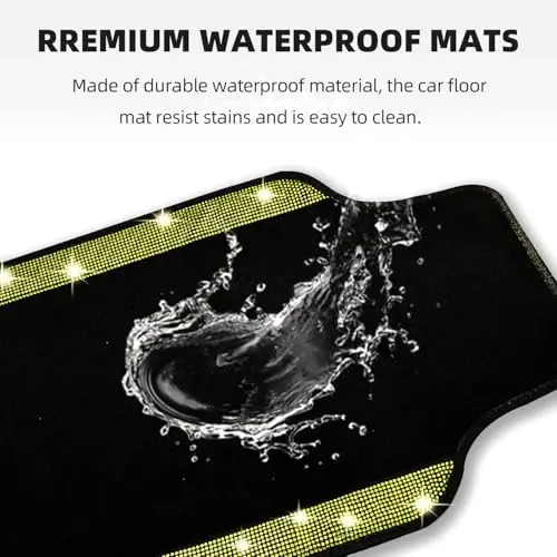 NBTEPEM Bling Car Floor Mats Full Set and Steering Wheel Cover, Universal Fit Most Cars, 4 pcs Sparkle Glitter Diamond Carpet, 5 pcs Bling Car Accessories Set for Women (Yellow Diamond) - 6
