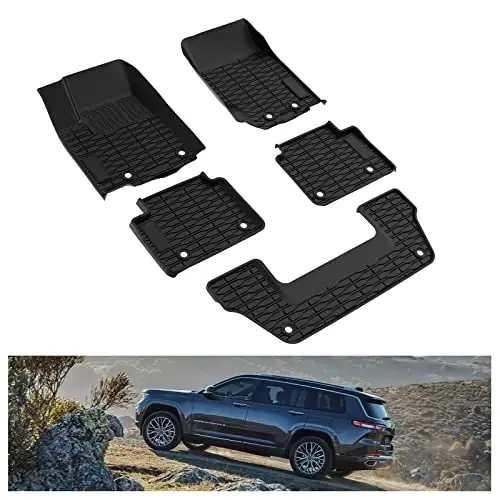 KIWI MASTER Floor Mats for 2021-2026 Jeep Grand Cherokee L, OEM Replacement 82216640AA, Custom Fit All Weather Car Mats, Heavy Duty TPE Floor Liners, Front & Rear 3 Row, Black 