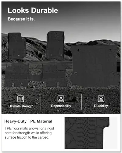 Kiwi Master Floor Mats & Cargo Mat for 2014-2018 Jeep Wrangler JK 4-Door | OEM Replacement 82213860 82213184, All Weather Car Mats, Heavy Duty TPE Floor Liners, Front & Rear & Trunk Mat Set, Black - 5