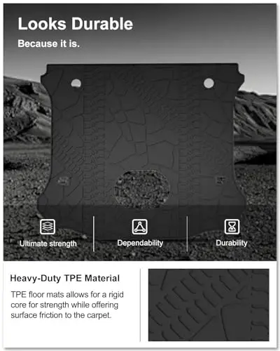 KIWI MASTER Cargo Mat for 2015-2018 Jeep Wrangler JK, OEM Replacement 82214404, Custom Fit All Weather Rear Cargo Liner, Heavy Duty TPE Tray Trunk Mat, Black - 5