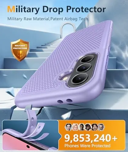 FNTCASE for Galaxy A37-5G Phone Case - Samsung Military Grade Drop Protection Cases, 14ft Drop Tested, Screen Protector Included, Anti-Slip Textured, TPU+PC Dual Layer Shockproof Cover (Light Purple) - 4