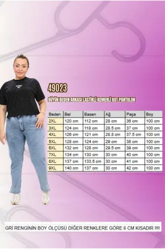 49023 Büyük Beden Beyoğlu Taş Detaylı Kot Pantolon - Kar Yıkama Lacivert - 2