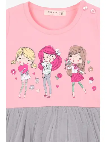 Pembe Kız Bebek Uzun Kollu Elbise Baskılı Pudra (1.5-2 Yaş)-Pembe - 3
