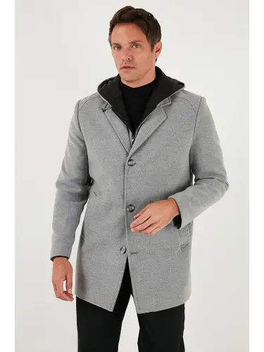 Gri Çıkarılabilir Kapüşonlu Kırçıllı Slim Fit Kaşe Erkek Kaban 5841013-Gri - LC WAIKIKI (1)