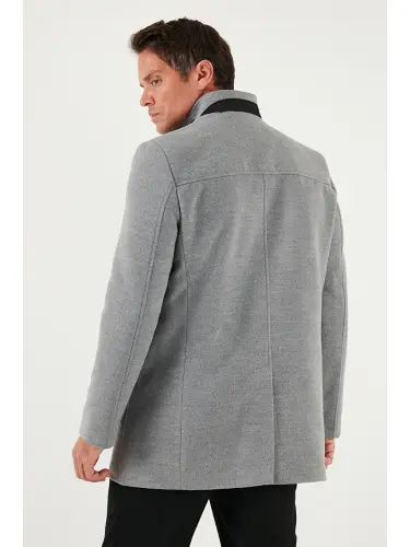 Gri Slim Fit Düğmeli Dik Yaka Kaşe Erkek Kaban 5840099-Gri - 7