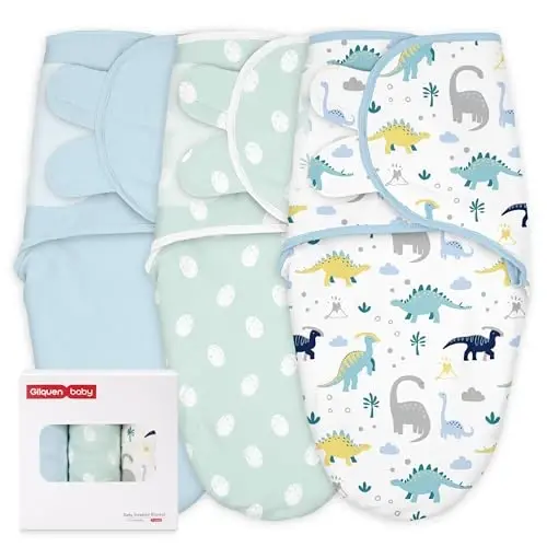 GLLQUEN BABY Swaddles for Newborns Organic Cotton, Soft Baby Boy Swaddles 0-3 Months, Womb-Like Sleep Sack Wrap Nursery Swaddling Blankets Blue Dinosaur 