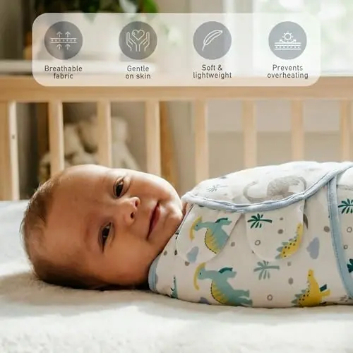 GLLQUEN BABY Swaddles for Newborns Organic Cotton, Soft Baby Boy Swaddles 0-3 Months, Womb-Like Sleep Sack Wrap Nursery Swaddling Blankets Blue Dinosaur - 2