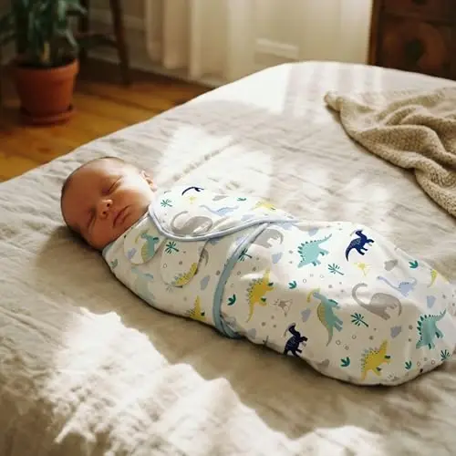 GLLQUEN BABY Swaddles for Newborns Organic Cotton, Soft Baby Boy Swaddles 0-3 Months, Womb-Like Sleep Sack Wrap Nursery Swaddling Blankets Blue Dinosaur - 4