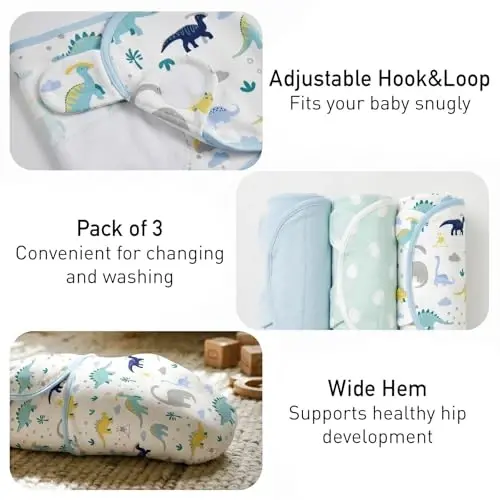 GLLQUEN BABY Swaddles for Newborns Organic Cotton, Soft Baby Boy Swaddles 0-3 Months, Womb-Like Sleep Sack Wrap Nursery Swaddling Blankets Blue Dinosaur - 5