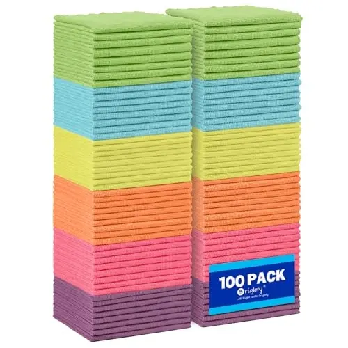 Orighty Microfiber Cleaning Cloth Bulk, 100 Pack Cleaning Rags, 12 x 11 in | Microfiber Towels for Cars, Soft Highly Absorbent Rag, Lint Free Cloths for Car Care, House, Kitchen 