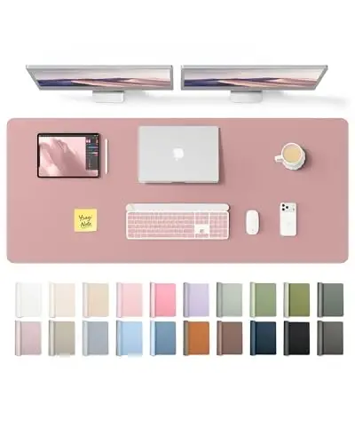 YSAGi Leather Desk Pad Protector, Office Desk Mat, Large Mouse Pad, Non-Slip PU Leather Desk Blotter, Laptop Desk Pad, Waterproof Desk Writing Pad for Office and Home (Pale Mauve,55