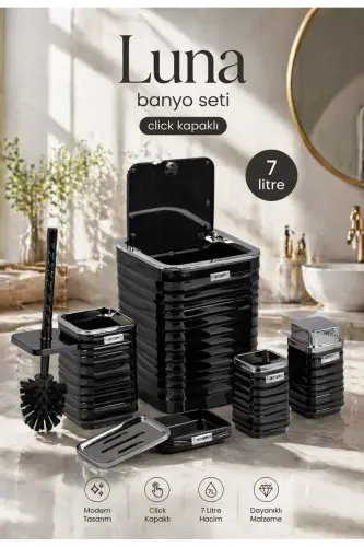 Luna Siyah Kromlu Kare 5'li Banyo Seti - 7 Litre - Siyah - Krom - 2