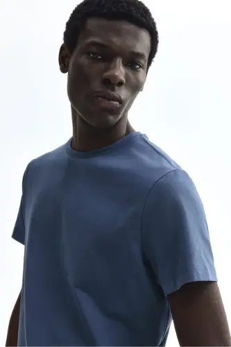 Slim Fit Tişört - Koyu tozlu mavi - 4