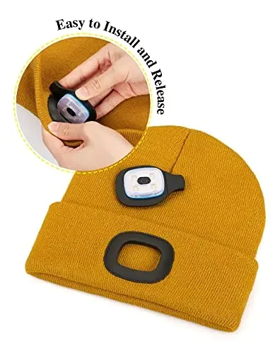MELASA Unisex Beanie with The Light Hands Free Winter Beanie Gifts for Men | USB Rechargeable Warm Hat with Light, Soft LED Beanie for Walking the Dog Working Outdoors in Dark, Gifts for Men Dad Father - 3
