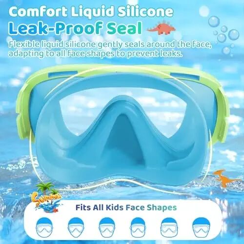 Vvinca Swim-Goggles with Nose Cover, 2 Packs Elastic Fabric Strap Snorkel Swim Mask Anti Fog UV No Pull Hair for Kids 3-14 - 5