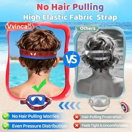 Vvinca Swim-Goggles with Nose Cover, 2 Packs Elastic Fabric Strap Snorkel Swim Mask Anti Fog UV No Pull Hair for Kids 3-14 - 3