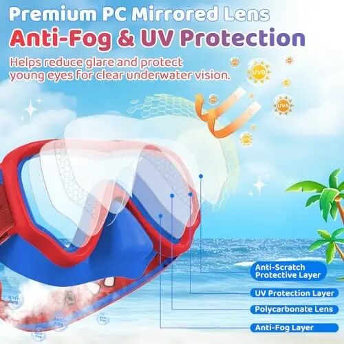 Vvinca Swim-Goggles with Nose Cover, 2 Packs Elastic Fabric Strap Snorkel Swim Mask Anti Fog UV No Pull Hair for Kids 3-14 - 4