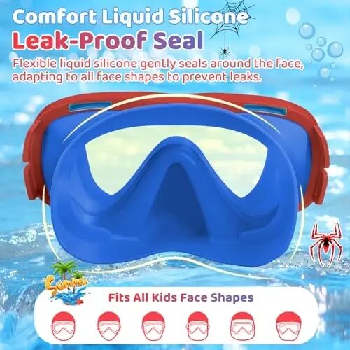 Vvinca Swim-Goggles with Nose Cover, 2 Packs Elastic Fabric Strap Snorkel Swim Mask Anti Fog UV No Pull Hair for Kids 3-14 - 5