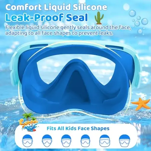 Vvinca Swim-Goggles with Nose Cover, 2 Packs Elastic Fabric Strap Snorkel Swim Mask Anti Fog UV No Pull Hair for Kids 3-14 - 5