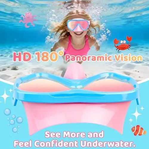 Vvinca Swim-Goggles with Nose Cover, 2 Packs Elastic Fabric Strap Snorkel Swim Mask Anti Fog UV No Pull Hair for Kids 3-14 - 1