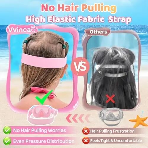 Vvinca Swim-Goggles with Nose Cover, 2 Packs Elastic Fabric Strap Snorkel Swim Mask Anti Fog UV No Pull Hair for Kids 3-14 - 3