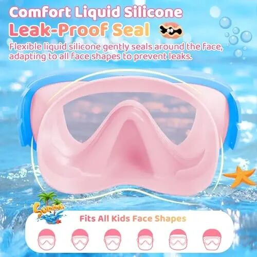 Vvinca Swim-Goggles with Nose Cover, 2 Packs Elastic Fabric Strap Snorkel Swim Mask Anti Fog UV No Pull Hair for Kids 3-14 - 5