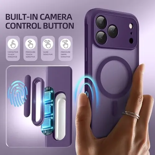 BERFY for iPhone 17 Pro Max Case, Compatible with Magsafe, Deep Purple | Built-in Privacy Screen Protector, Full Camera Protection, Shockproof Full Body Translucent Matte Magnetic Phone Case 6.9