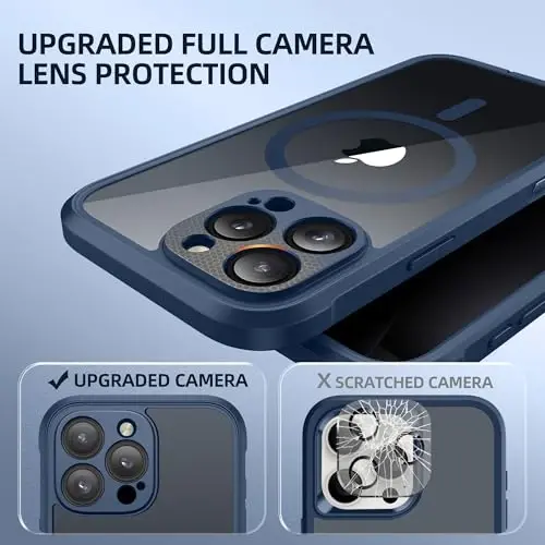 BERFY for iPhone 16 Pro Max Case, Compatible with Magsafe, Deep Blue | Built-in Privacy Screen Protector, Full Camera Protection, Shockproof Full Body Magnetic Clear Phone Case 6.9
