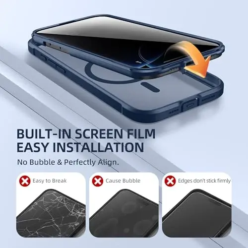 BERFY for iPhone 16 Pro Max Case, Compatible with Magsafe, Deep Blue | Built-in Privacy Screen Protector, Full Camera Protection, Shockproof Full Body Magnetic Clear Phone Case 6.9