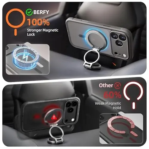 BERFY for iPhone 17 Pro Max Case, Compatible with Magsafe, Deep Grey | Built-in Privacy Screen Protector, Full Camera Protection, Shockproof Full Body Translucent Matte Magnetic Phone Case 6.9