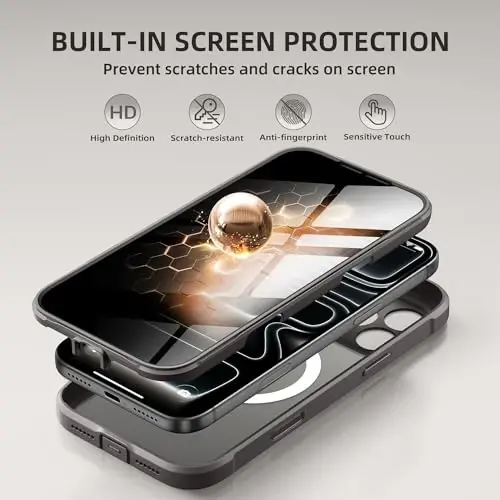 BERFY for iPhone 17 Pro Max Case, Compatible with Magsafe, Deep Grey | Built-in Privacy Screen Protector, Full Camera Protection, Shockproof Full Body Translucent Matte Magnetic Phone Case 6.9