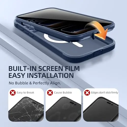 BERFY for iPhone 17 Pro Case, Compatible with Magsafe, Deep Blue | Built-in Privacy Screen Protector, Full Camera Protection, Shockproof Full Body Translucent Matte Magnetic Phone Case 6.3