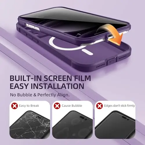 BERFY for iPhone 17 Pro Case, Compatible with Magsafe, Deep Purple | Built-in Privacy Screen Protector, Full Camera Protection, Shockproof Full Body Translucent Matte Magnetic Phone Case 6.3