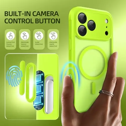 BERFY for iPhone 17 Pro Max Case, Compatible with Magsafe, Bright Green | Built-in Privacy Screen Protector, Full Camera Protection, Shockproof Full Body Translucent Matte Magnetic Phone Case 6.9
