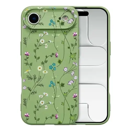 RALEAVO Floral Case for iPhone Air Silicone Cute Cover for Women,Green | Cute Flowers Branches Pattern for Girls Women,Soft Liquid Silicone Cover,Slim Protective Phone Case for iPhone Air 6.5