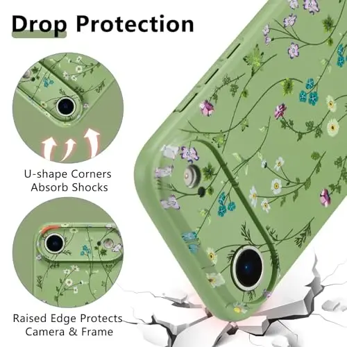 RALEAVO Floral Case for iPhone Air Silicone Cute Cover for Women,Green | Cute Flowers Branches Pattern for Girls Women,Soft Liquid Silicone Cover,Slim Protective Phone Case for iPhone Air 6.5