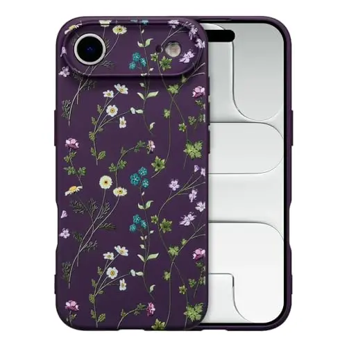 RALEAVO Floral Case for iPhone Air Silicone Cute Cover for Women,Purple | Cute Flowers Branches Pattern for Girls Women,Soft Liquid Silicone Cover,Slim Protective Phone Case for iPhone Air 6.5