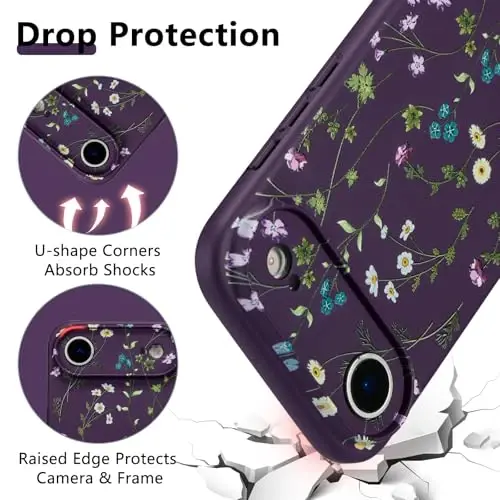 RALEAVO Floral Case for iPhone Air Silicone Cute Cover for Women,Purple | Cute Flowers Branches Pattern for Girls Women,Soft Liquid Silicone Cover,Slim Protective Phone Case for iPhone Air 6.5