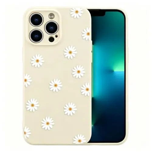 RALEAVO Floral Case for iPhone 14 Pro Max Silicone Cute Girly Cover,Beige | Cute Minimalist Daisies Flowers for Girls Women,Soft Liquid Silicone Cover,Slim Protective Case for iPhone 14 Pro Max 6.7