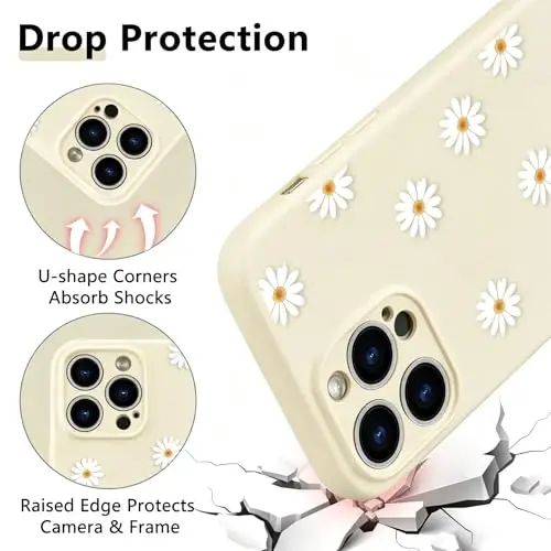 RALEAVO Floral Case for iPhone 14 Pro Max Silicone Cute Girly Cover,Beige | Cute Minimalist Daisies Flowers for Girls Women,Soft Liquid Silicone Cover,Slim Protective Case for iPhone 14 Pro Max 6.7