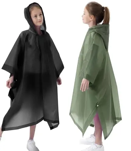 HOOMBOOM Rain Poncho for Kids(2 Pack) Waterproof Reusable EVA Raincoat One Size Rain Jackets for Children,Boys and Girls 
