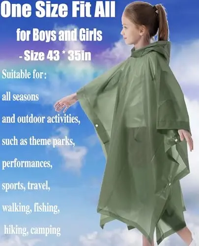HOOMBOOM Rain Poncho for Kids(2 Pack) Waterproof Reusable EVA Raincoat One Size Rain Jackets for Children,Boys and Girls - 2