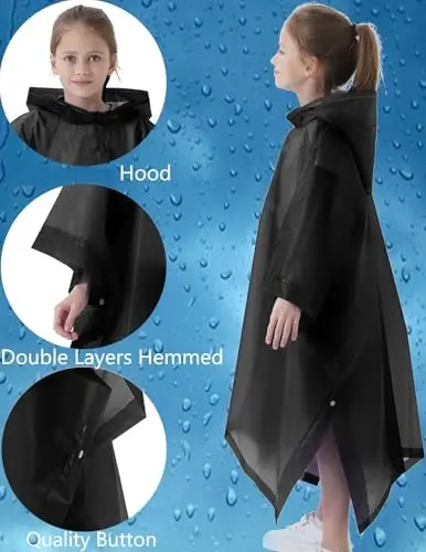 HOOMBOOM Rain Poncho for Kids(2 Pack) Waterproof Reusable EVA Raincoat One Size Rain Jackets for Children,Boys and Girls - 3