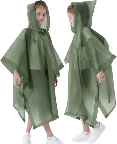 HOOMBOOM Rain Poncho for Kids(2 Pack) Waterproof Reusable EVA Raincoat One Size Rain Jackets for Children,Boys and Girls - 4