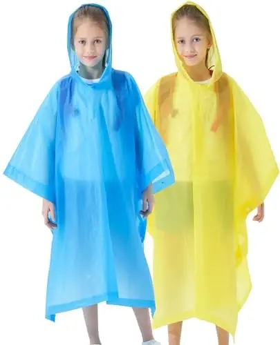 HOOMBOOM Rain Poncho for Kids(2 Pack) Waterproof Reusable EVA Raincoat One Size Rain Jackets for Children,Boys and Girls 